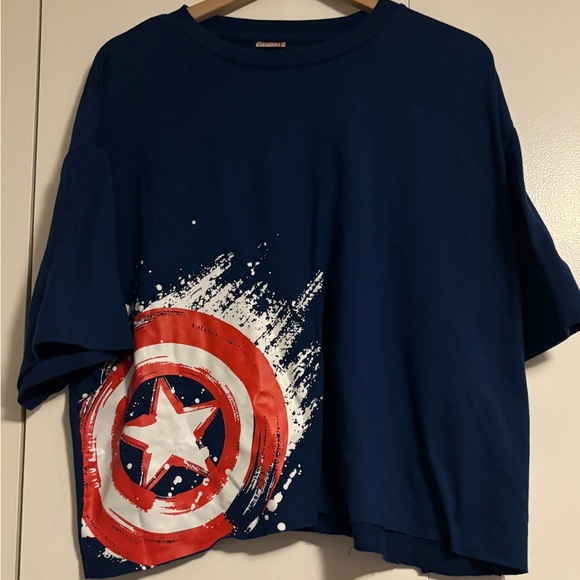Marvel Blue T-Shirt with Red and White Shield Design - Picture 1 of 3